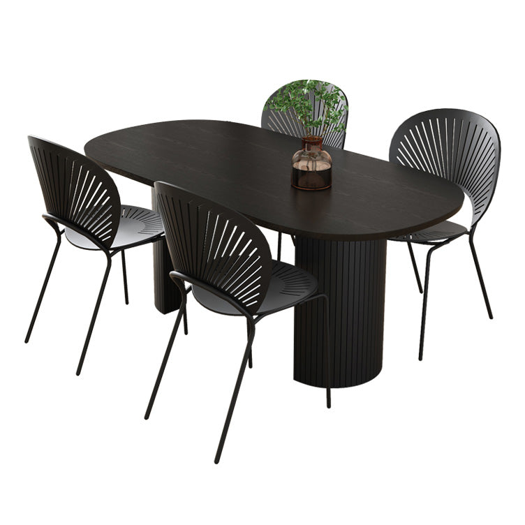 Moderne stijl ovale eettafel dubbele voetstuk eettafel met zwarte poten