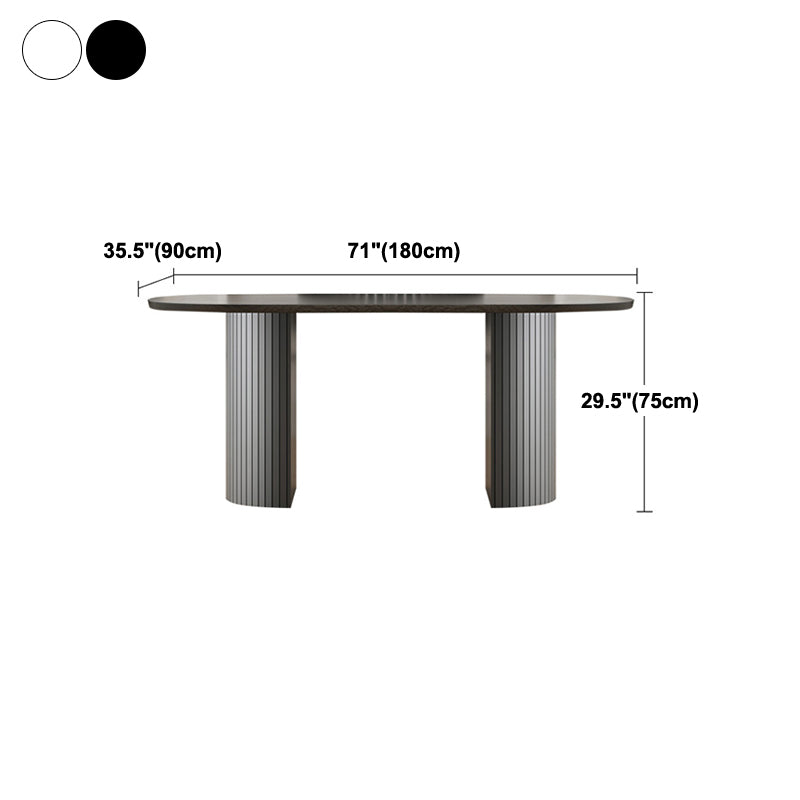 Moderne stijl ovale eettafel dubbele voetstuk eettafel met zwarte poten