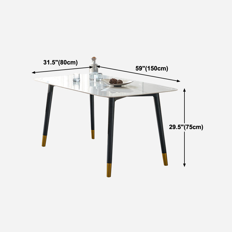 Rectángulo 4 patas mesa de lujo tono blanco mesa fija de piedra sinterizada