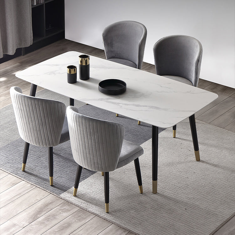 Mesa de comedor de lujo tradicional rectangular de piedra sinterizada mesa de comedor de 4 patas con marco negro