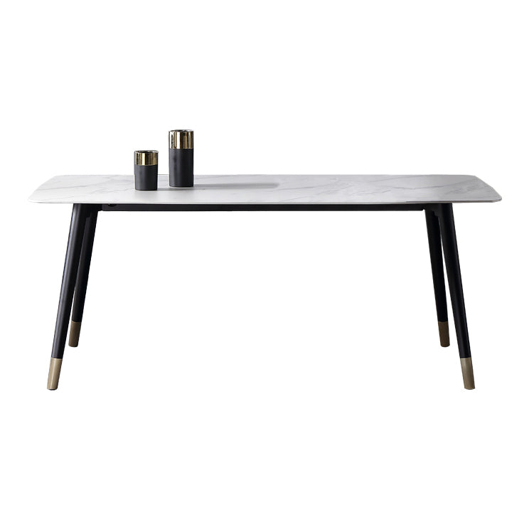 Mesa de comedor de lujo tradicional rectangular de piedra sinterizada mesa de comedor de 4 patas con marco negro