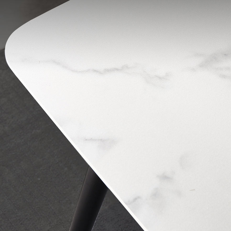 Mesa de comedor de lujo tradicional rectangular de piedra sinterizada mesa de comedor de 4 patas con marco negro