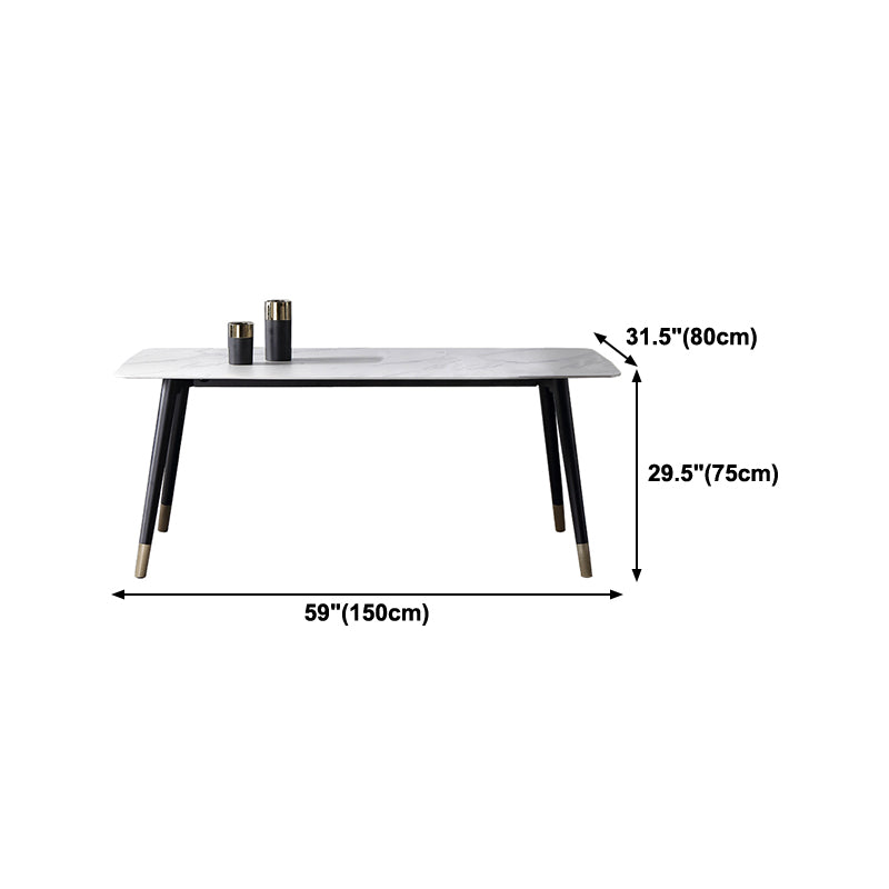 Mesa de comedor de lujo tradicional rectangular de piedra sinterizada mesa de comedor de 4 patas con marco negro