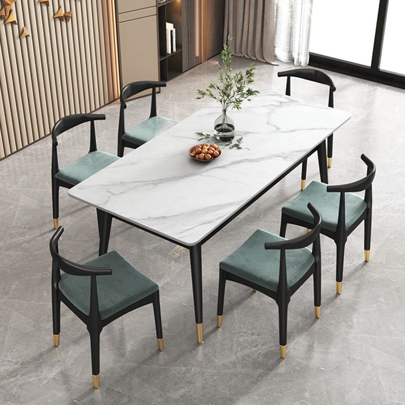 Sintered Stone White Dining Table Glam Style 4 Legs Table for Dining Room