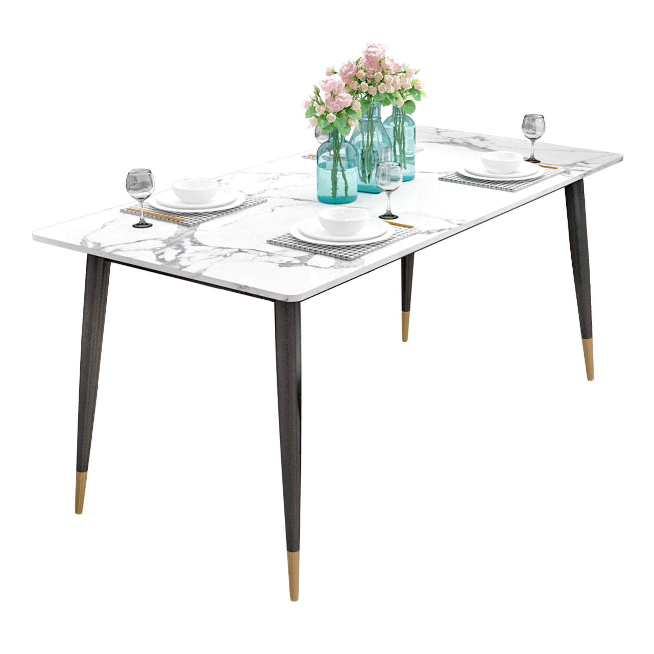 Sintered Stone White Dining Table Glam Style 4 Legs Table for Dining Room