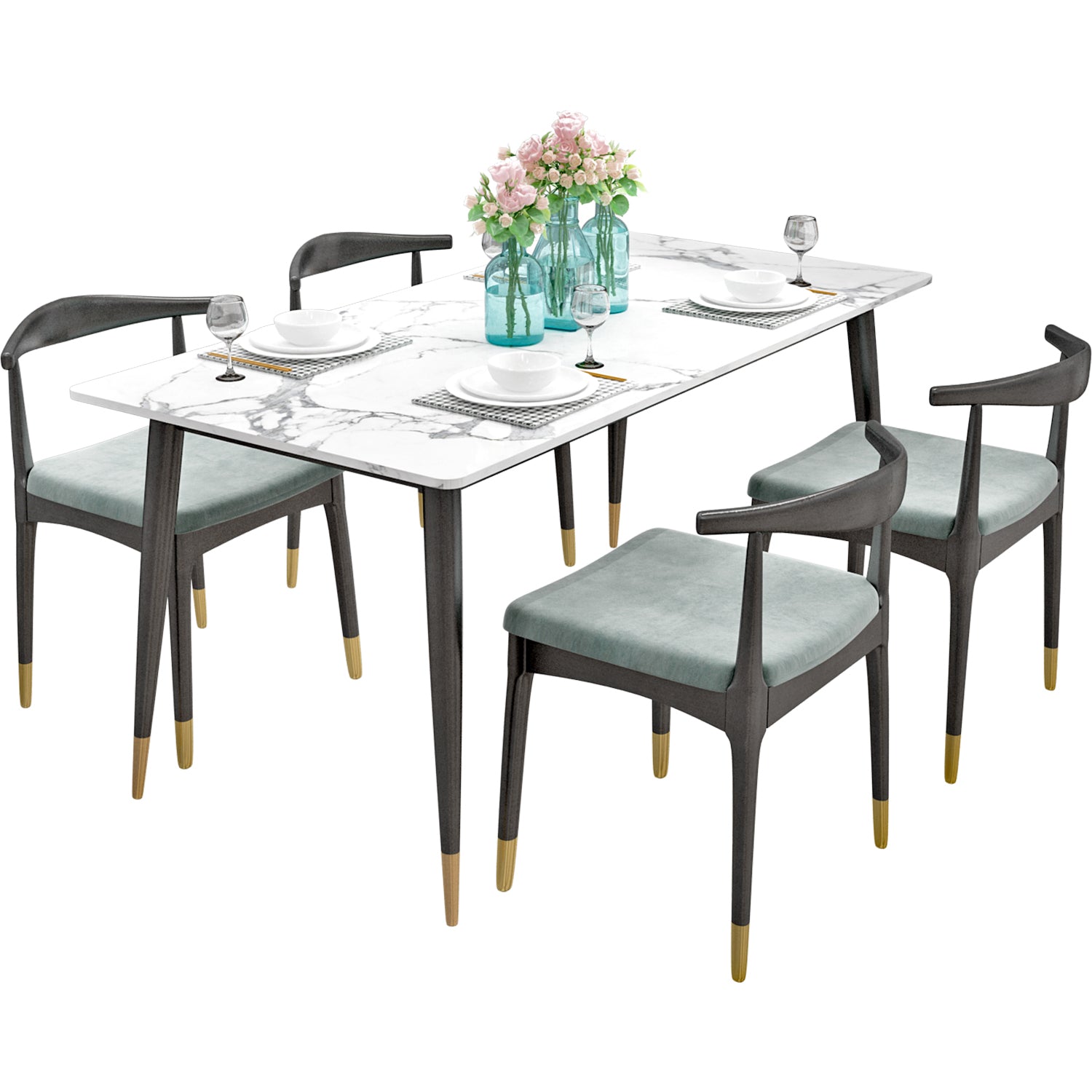 Sintered Stone White Dining Table Glam Style 4 Legs Table for Dining Room
