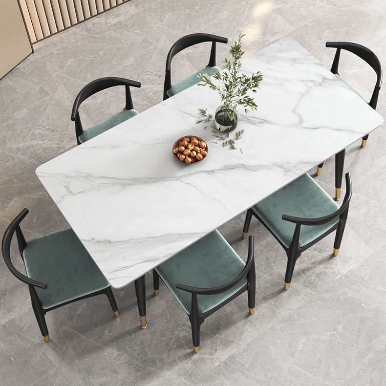 Sintered Stone White Dining Table Glam Style 4 Legs Table for Dining Room