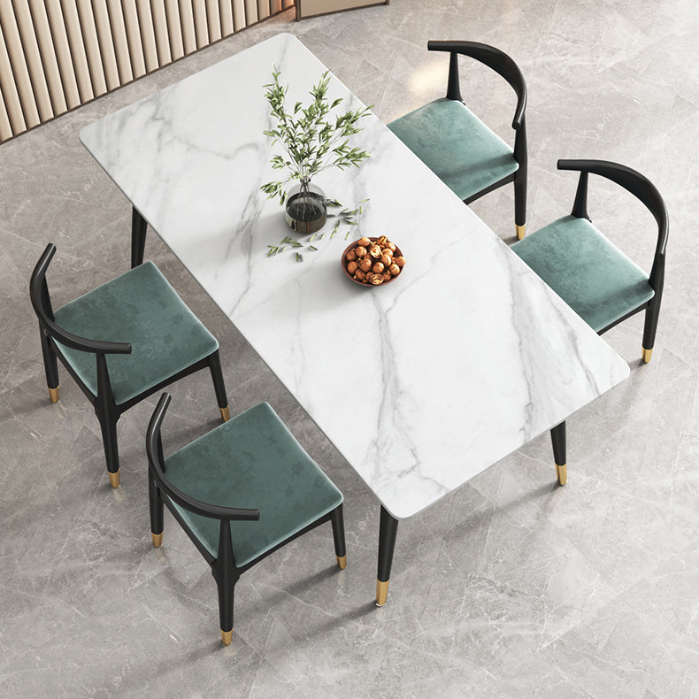 Sintered Stone White Dining Table Glam Style 4 Legs Table for Dining Room