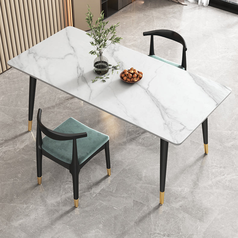 Sintered Stone White Dining Table Glam Style 4 Legs Table for Dining Room