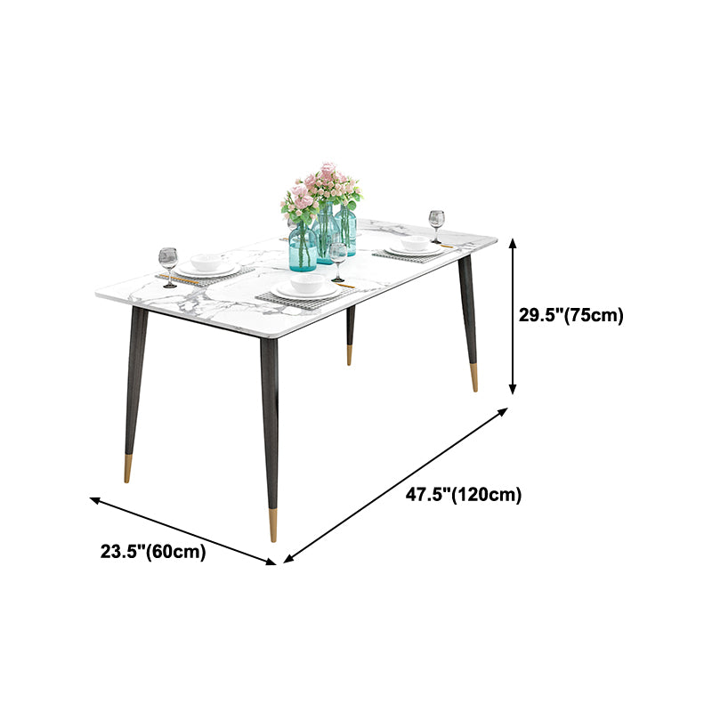 Sintered Stone White Dining Table Glam Style 4 Legs Table for Dining Room