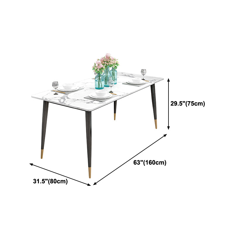 Sintered Stone White Dining Table Glam Style 4 Legs Table for Dining Room