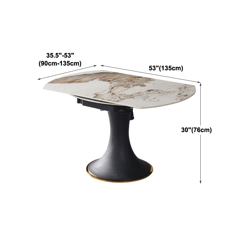 Mesa de comedor de piedra sinterizada de lujo con base de metal negro