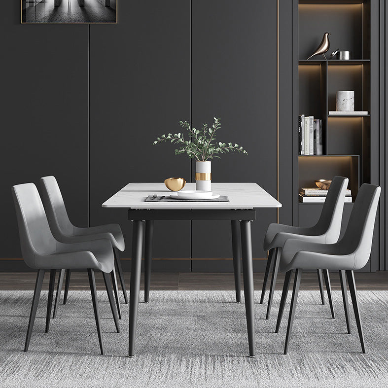 Rectangle Industrial Dining Room Table White Sintered Stone Table with 4 Black Legs