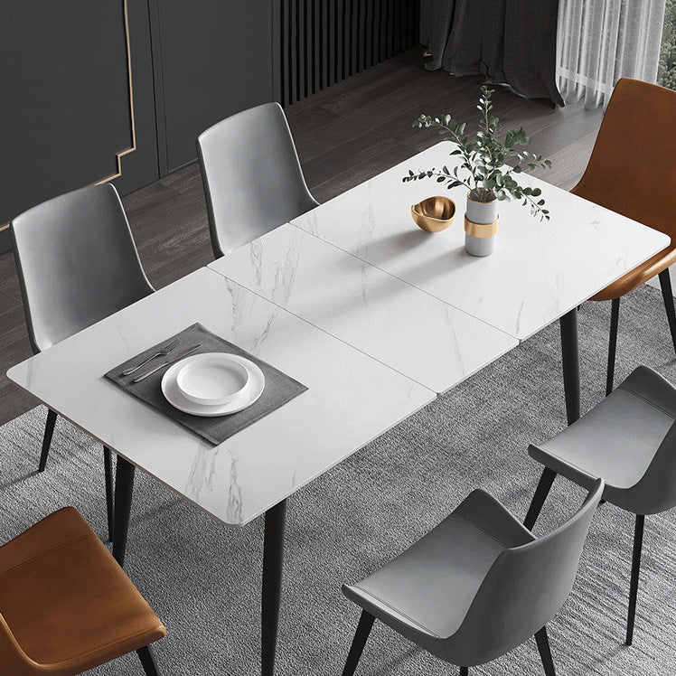 Rectangle Industrial Dining Room Table White Sintered Stone Table with 4 Black Legs