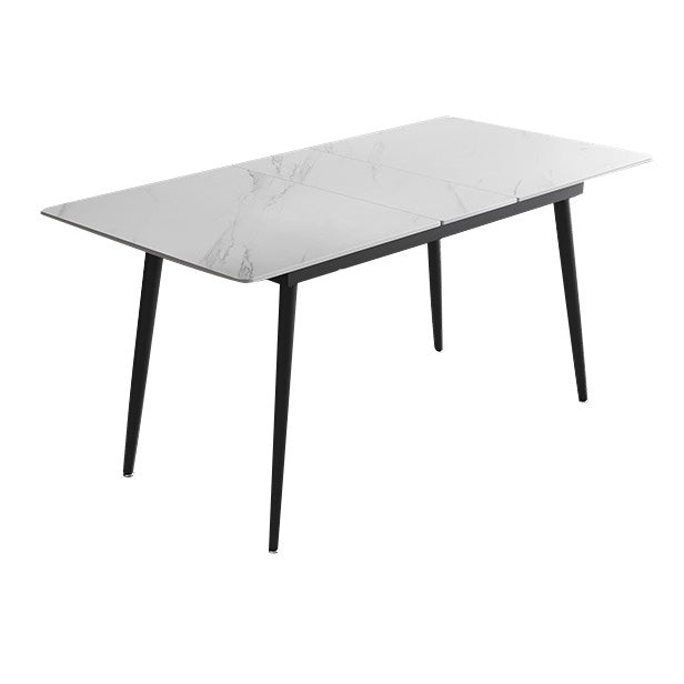 Rectangle Industrial Dining Room Table White Sintered Stone Table with 4 Black Legs