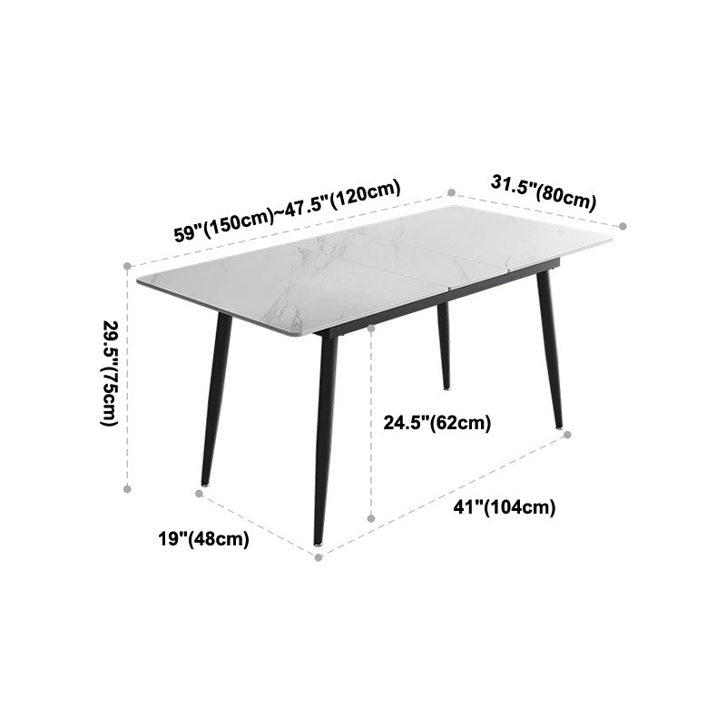 Rectangle Industrial Dining Room Table White Sintered Stone Table with 4 Black Legs