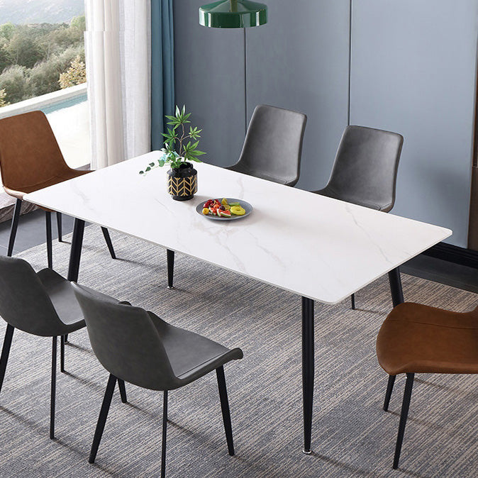 Rectangle Industrial Dining Room Table Sintered Stone Table with 4 Black Legs