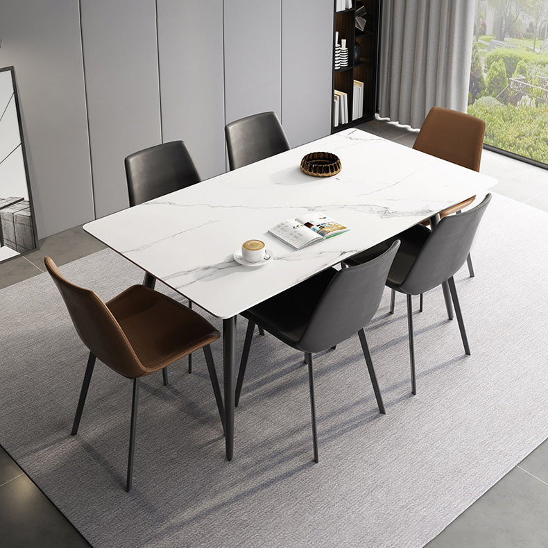Rectangle Industrial Dining Room Table Sintered Stone Table with 4 Black Legs