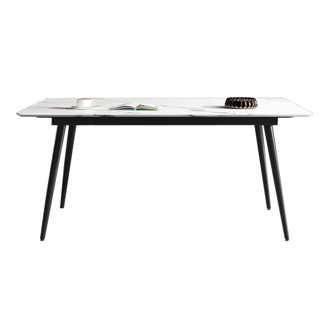 Rectangle Industrial Dining Room Table Sintered Stone Table with 4 Black Legs