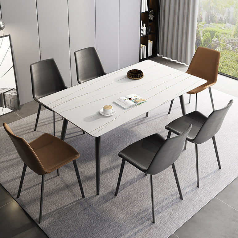Rectangle Industrial Dining Room Table Sintered Stone Table with 4 Black Legs