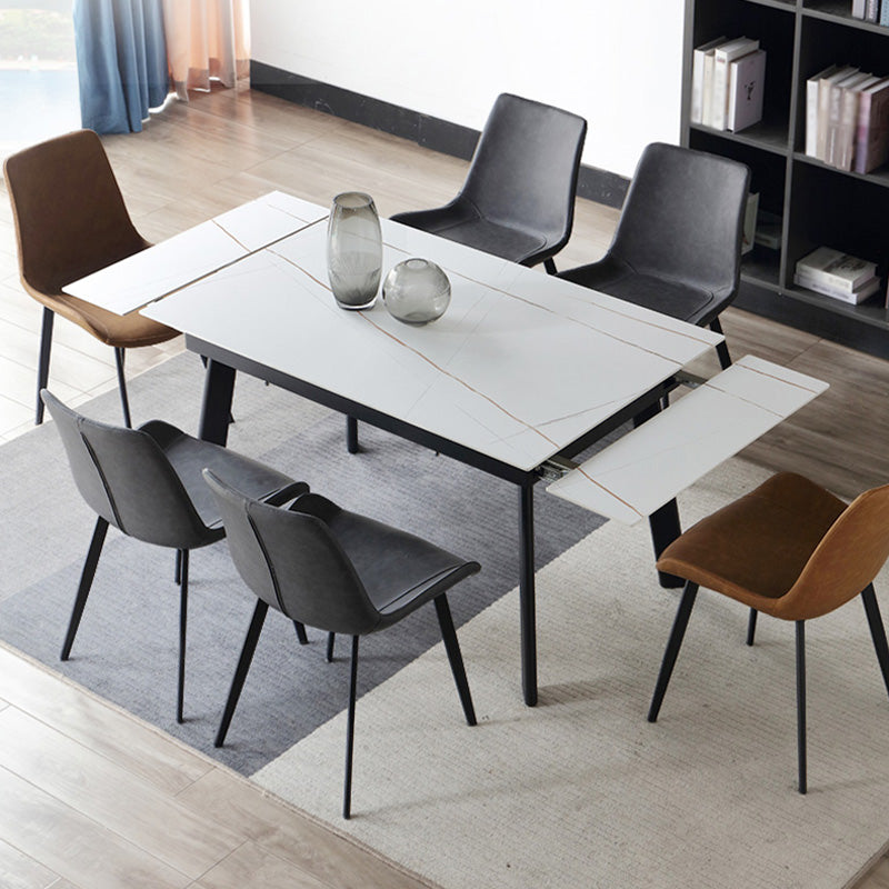 Mesa de comedor industrial rectangular extensible mesa de piedra sinterizada con 4 piernas negras