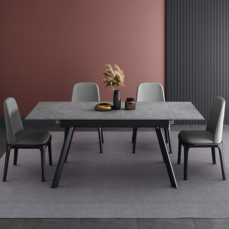 Mesa de comedor industrial rectangular extensible mesa de piedra sinterizada con 4 piernas negras