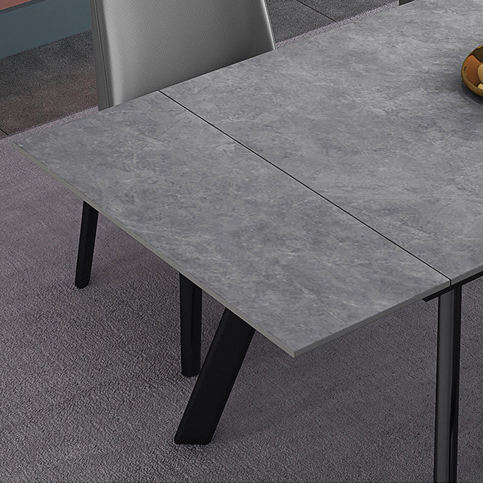 Mesa de comedor industrial rectangular extensible mesa de piedra sinterizada con 4 piernas negras