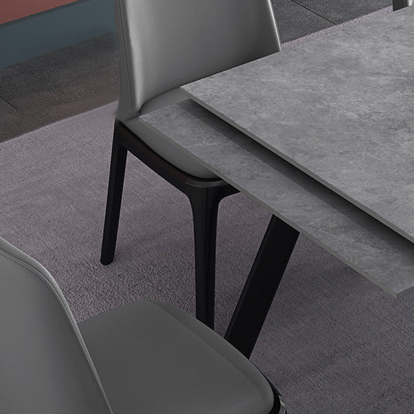 Mesa de comedor industrial rectangular extensible mesa de piedra sinterizada con 4 piernas negras