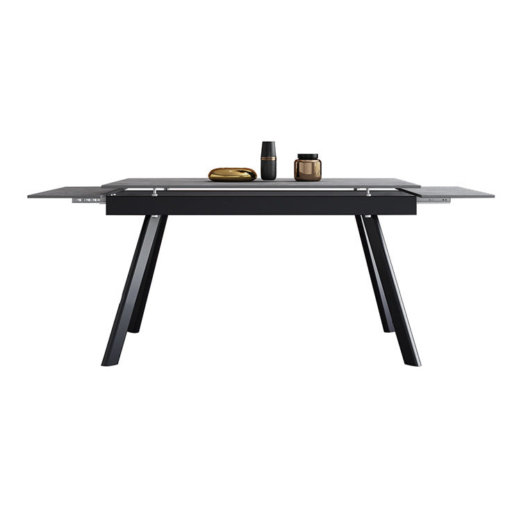 Mesa de comedor industrial rectangular extensible mesa de piedra sinterizada con 4 piernas negras