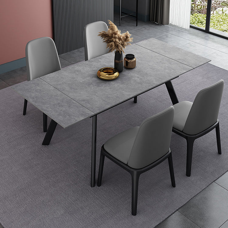 Mesa de comedor industrial rectangular extensible mesa de piedra sinterizada con 4 piernas negras