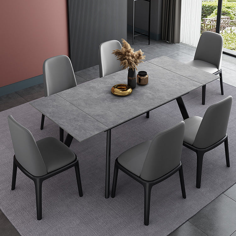 Mesa de comedor industrial rectangular extensible mesa de piedra sinterizada con 4 piernas negras