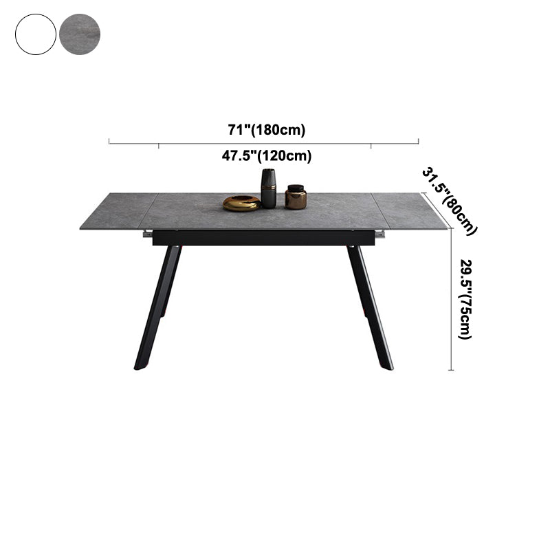 Mesa de comedor industrial rectangular extensible mesa de piedra sinterizada con 4 piernas negras