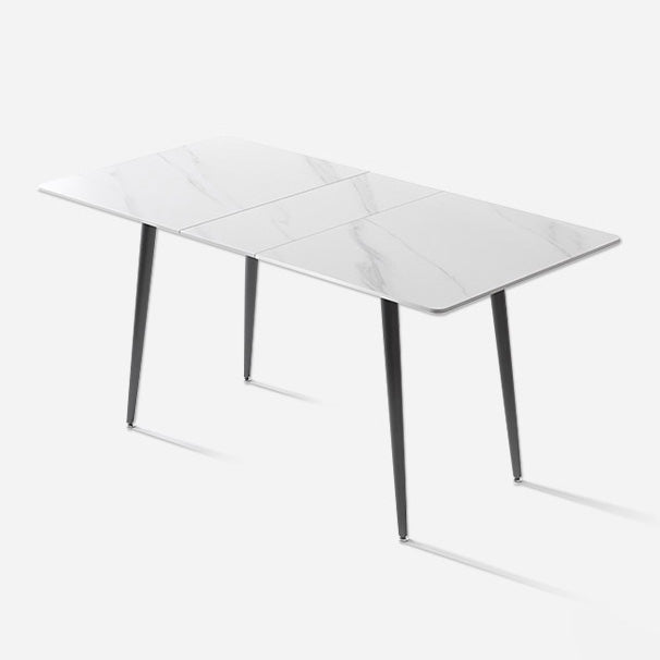 Mesa de comedor industrial extensible rectángulo Mesa de piedra sinterizada blanca con 4 piernas negras