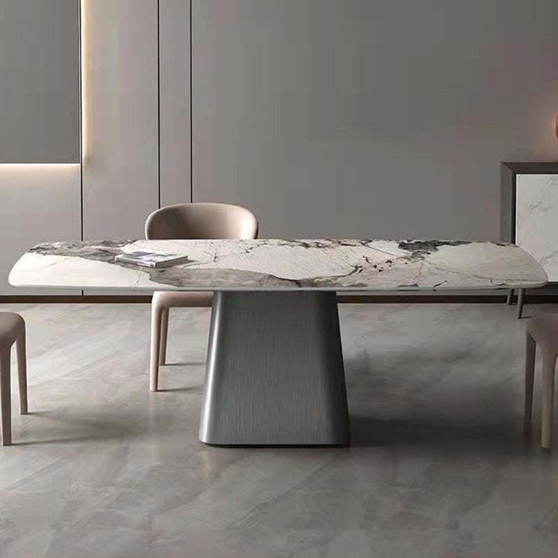 Traditional Rectangle Luxury Dining Table White Sintered Stone Table with Metal Pedestal Base