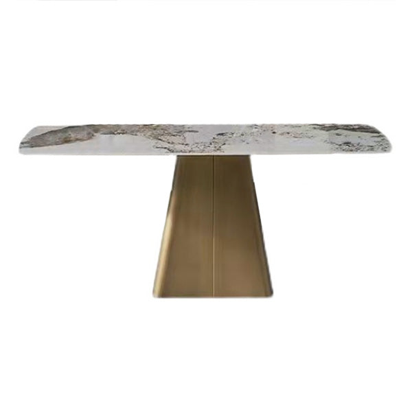 Traditional Rectangle Luxury Dining Table White Sintered Stone Table with Metal Pedestal Base