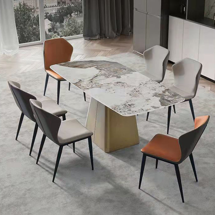 Traditional Rectangle Luxury Dining Table White Sintered Stone Table with Metal Pedestal Base