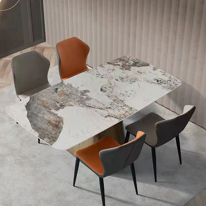 Traditional Rectangle Luxury Dining Table White Sintered Stone Table with Metal Pedestal Base