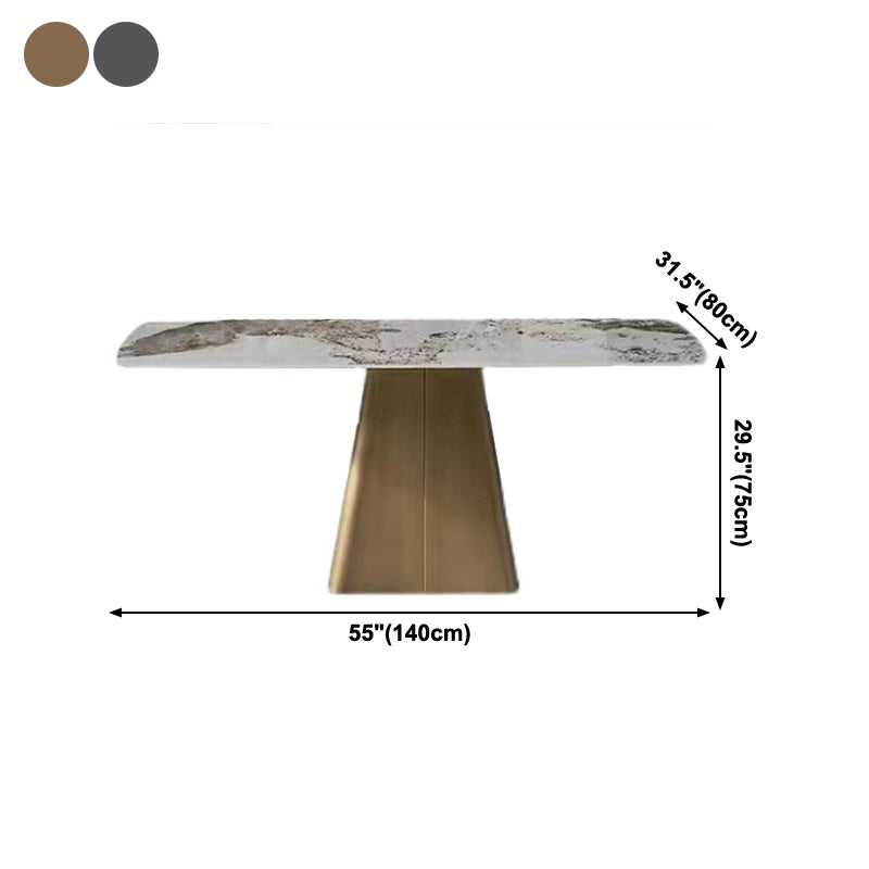 Traditional Rectangle Luxury Dining Table White Sintered Stone Table with Metal Pedestal Base