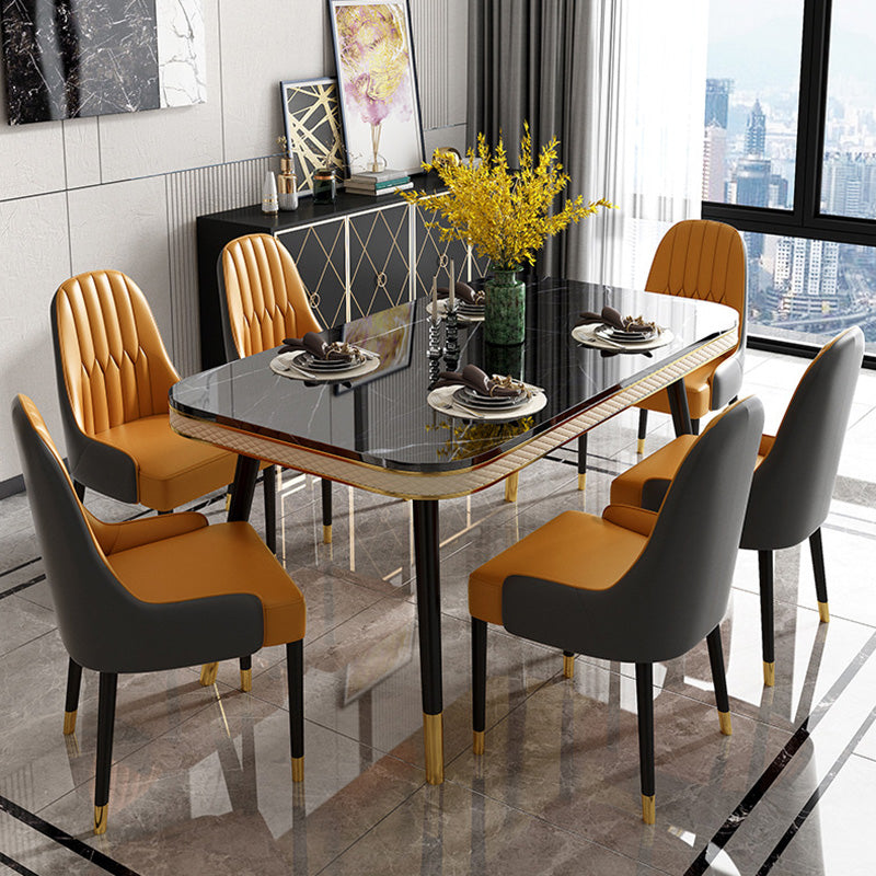 Rectangle Traditional Luxury Dining Table 4 Black Metal Legs Table for Dining Room