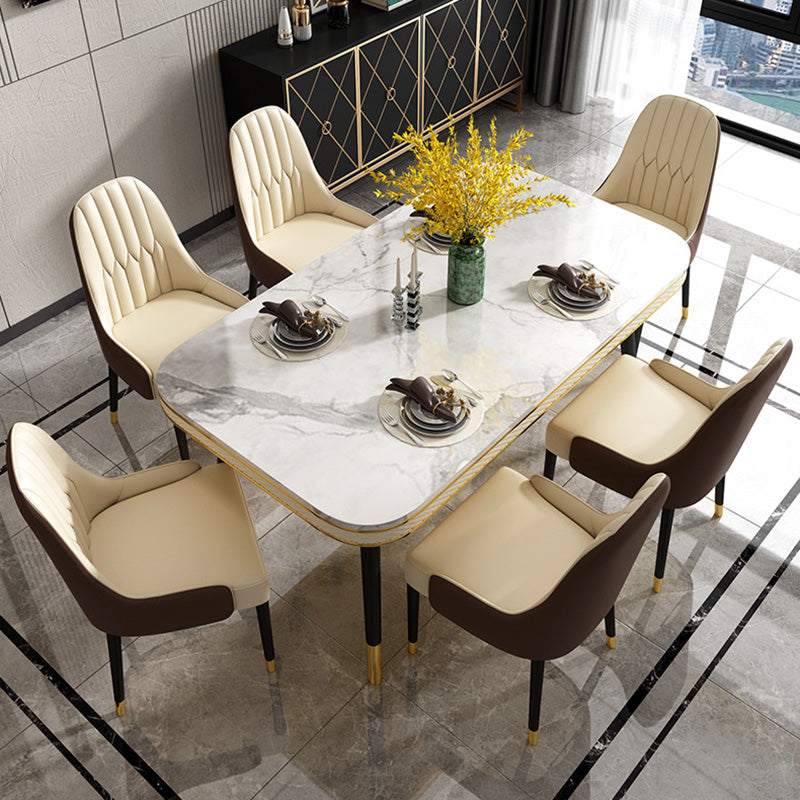 Rectangle Traditional Luxury Dining Table 4 Black Metal Legs Table for Dining Room