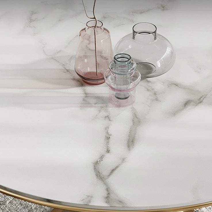 Mesa de comedor de lujo tradicional redonda mesa de piedra sinterizada blanca con base de pedestal blanco