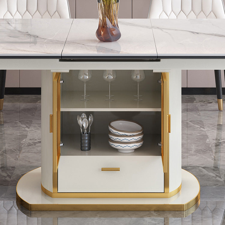 Mesa de comedor de piedra sinterizada extensible para la mesa de almacenamiento de lujo de restaurante con pedestal