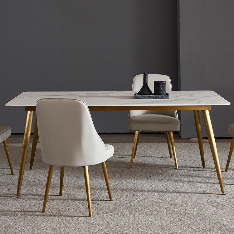 Traditional Luxury Rectangle Dining Table White Sintered Stone Table with 4 Gold Legs