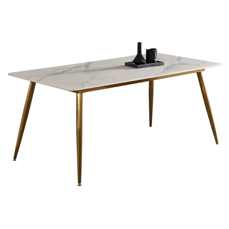 Traditional Luxury Rectangle Dining Table White Sintered Stone Table with 4 Gold Legs
