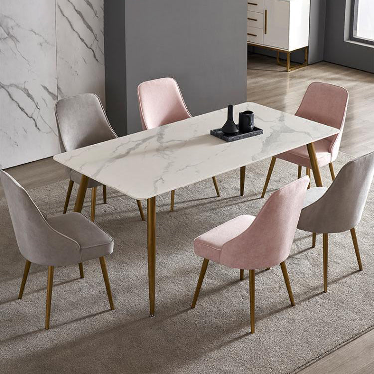 Traditional Luxury Rectangle Dining Table White Sintered Stone Table with 4 Gold Legs