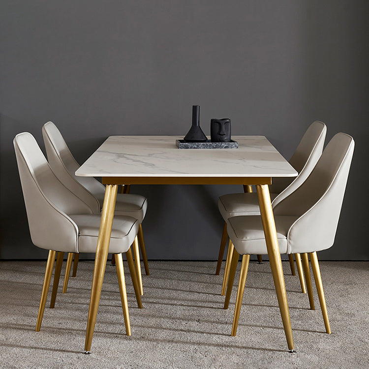 Traditional Luxury Rectangle Dining Table White Sintered Stone Table with 4 Gold Legs