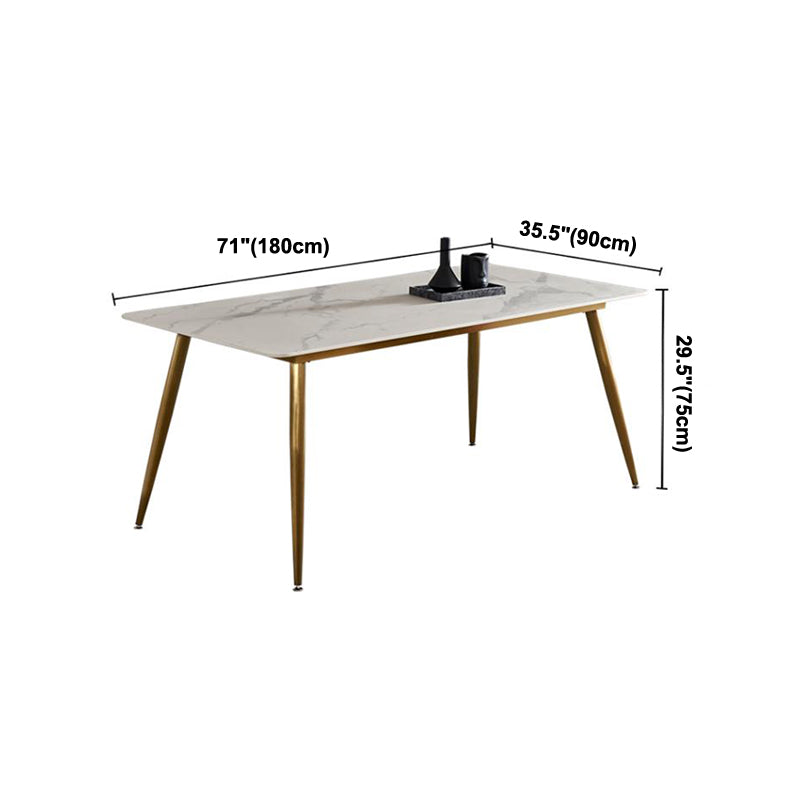 Traditional Luxury Rectangle Dining Table White Sintered Stone Table with 4 Gold Legs