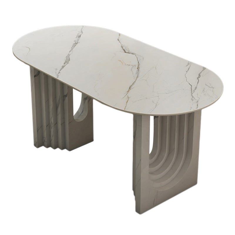 47.24''L Contemporary Sintered Stone Table White Dining Table with Double Pedestal Bases