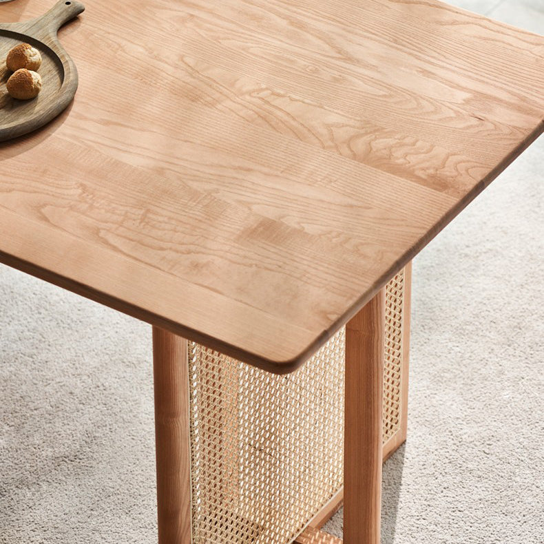 Rectangle Ash Wood Table for Restaurant Modern Dining Table with Double Pedestal