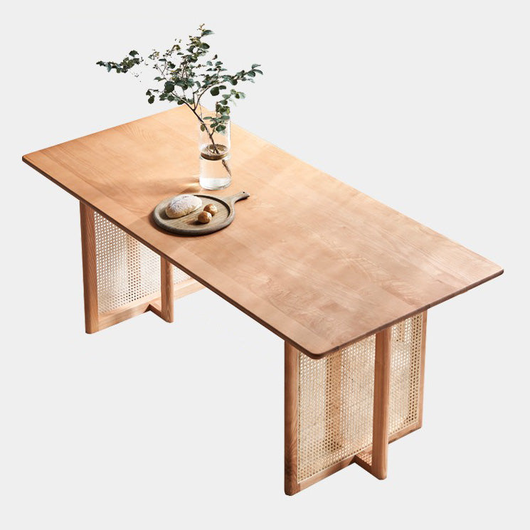 Rectangle Ash Wood Table for Restaurant Modern Dining Table with Double Pedestal
